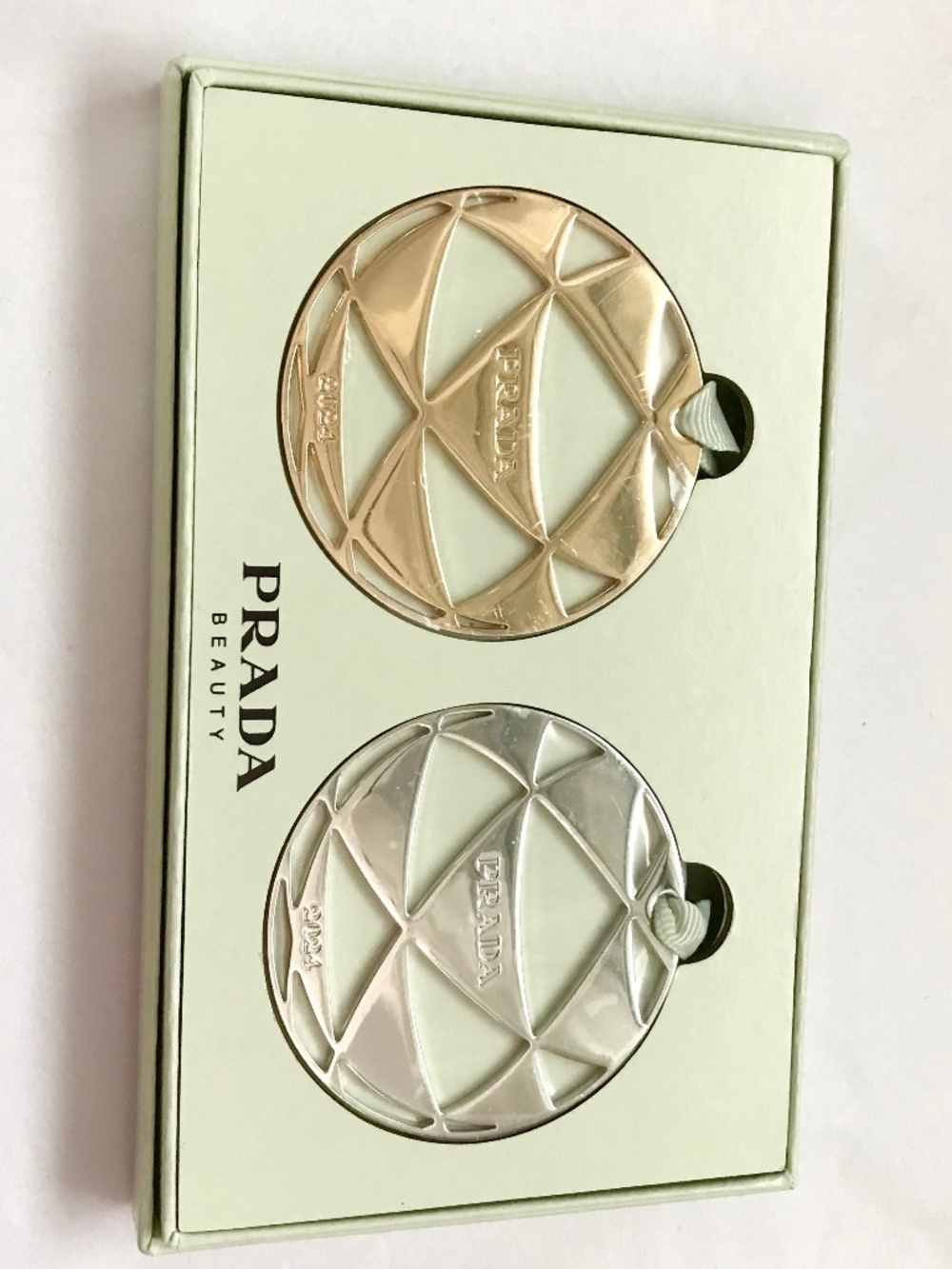 NIB PRADA BEAUTY LIMITED EDITION HOLIDAY 2024 ORNAMENT CHARM SET